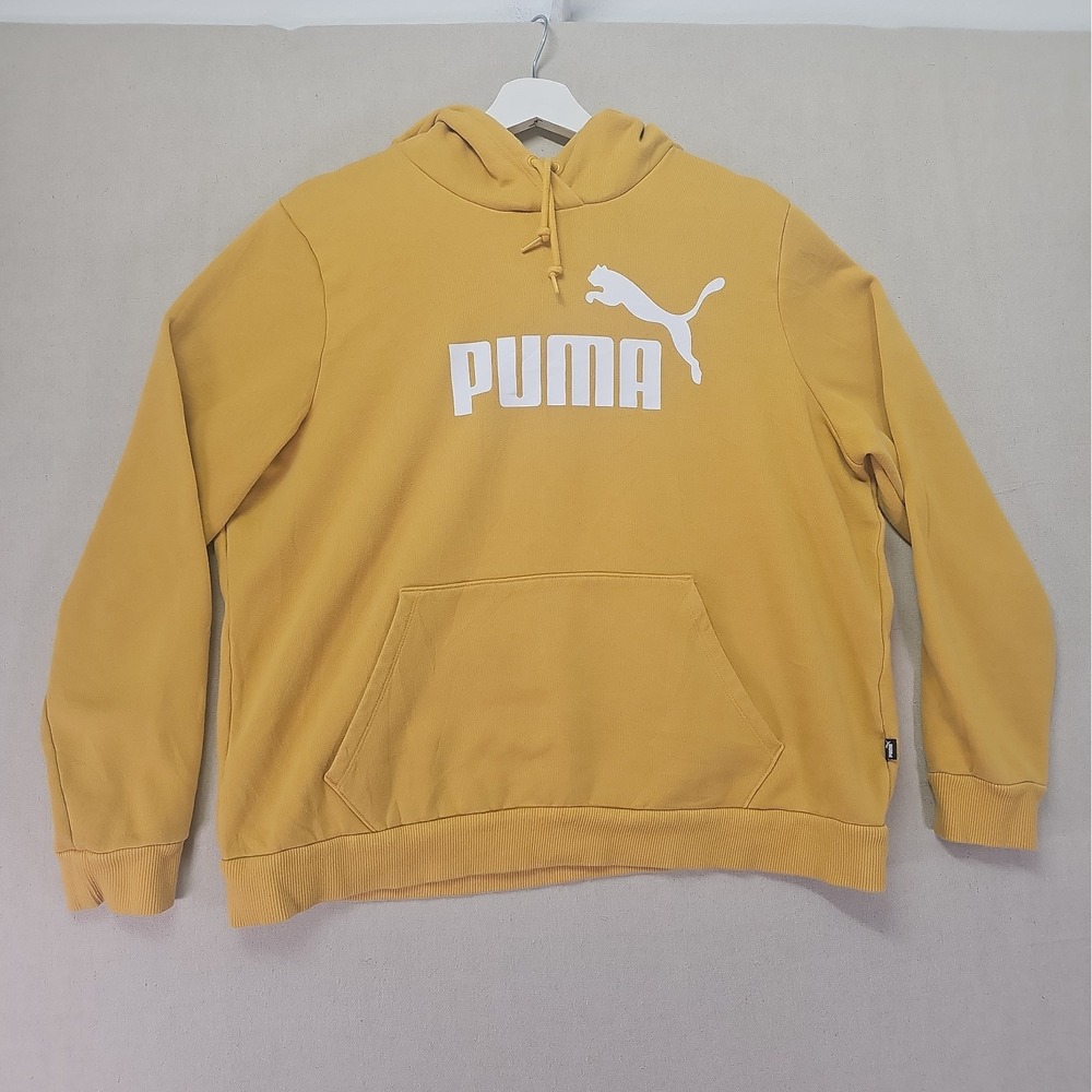 Puma Men's XXL Yellow Essentials Hoodie Big Graphic Spellout Logo Sweatshirt 2XL